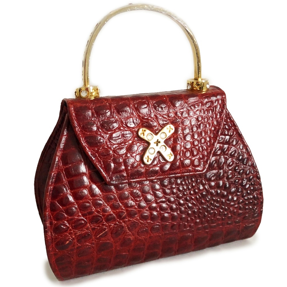 Leatherrock Nina Arjani Bag Top Handle Croc Stamp Leather Vintage 90s